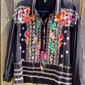 Bohemian Theme Embroidered black blouse M